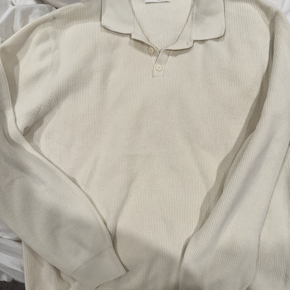 Cream Long Sleeve Polo Sweater - Picture 3 of 4